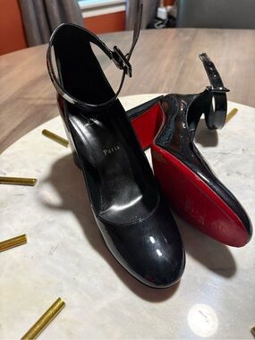 Christian Louboutin Black Patent Mary Jane Heels with Red Sole